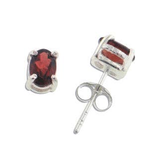 4x6mm Oval Genuine Red Garnet Sterling Silver Post Stud Earrings for wholesale by Silver Insanity