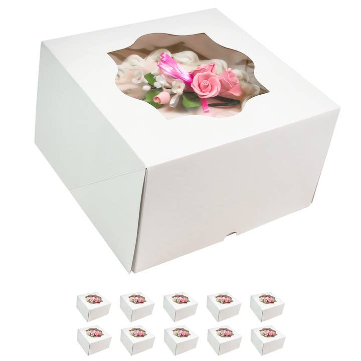 Global Sugar Art - Wholesale Cake Decorating Kit - Global Sugar Art Auto-Popup Deep Square Cake Box with Window, 8 x 8 x 5 Inches4