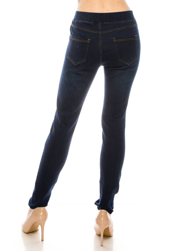 Color 5 – wholesale Jeans - Dam – Mörk rippad dra på jeans stretch denim skinny jegging byxor