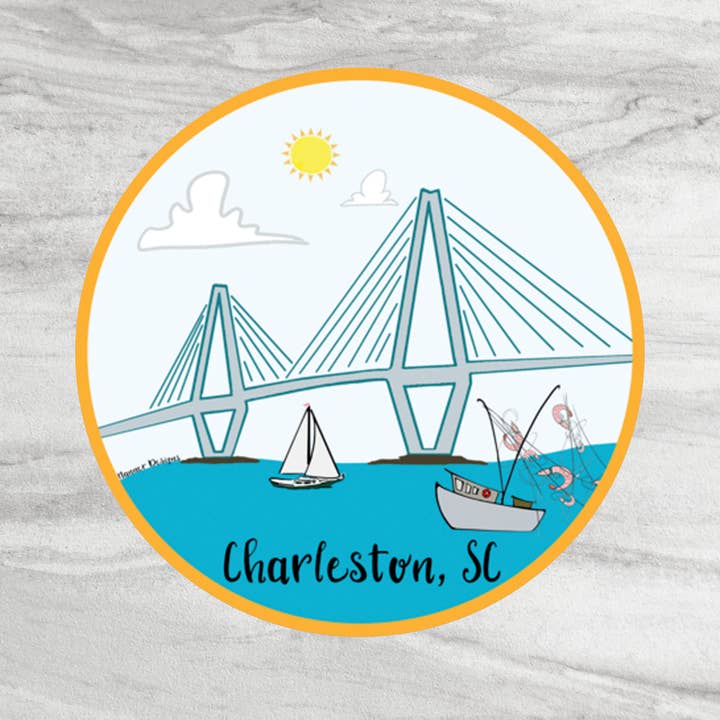 Autocollant découpé en forme de pont Arthur Ravenel Jr. de Charleston, SC pour la vente par Nanner Designs