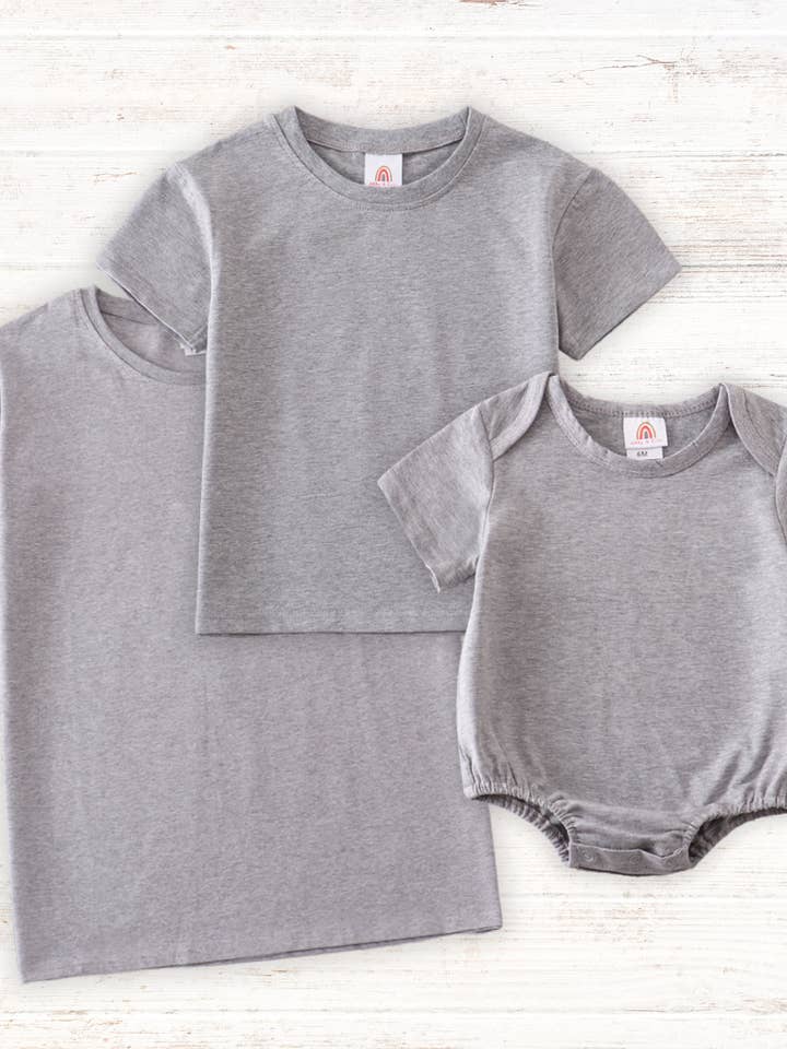 Camiseta básica cinzenta lisa Adulto Crianças e bebé bolha por atacado de Aspen Rain Boutique