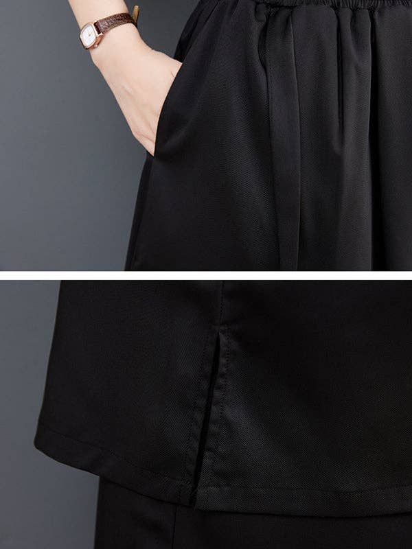 SVART Breda ben beskurna enfärgade avslappnade byxor culotte för wholesale på Faire8