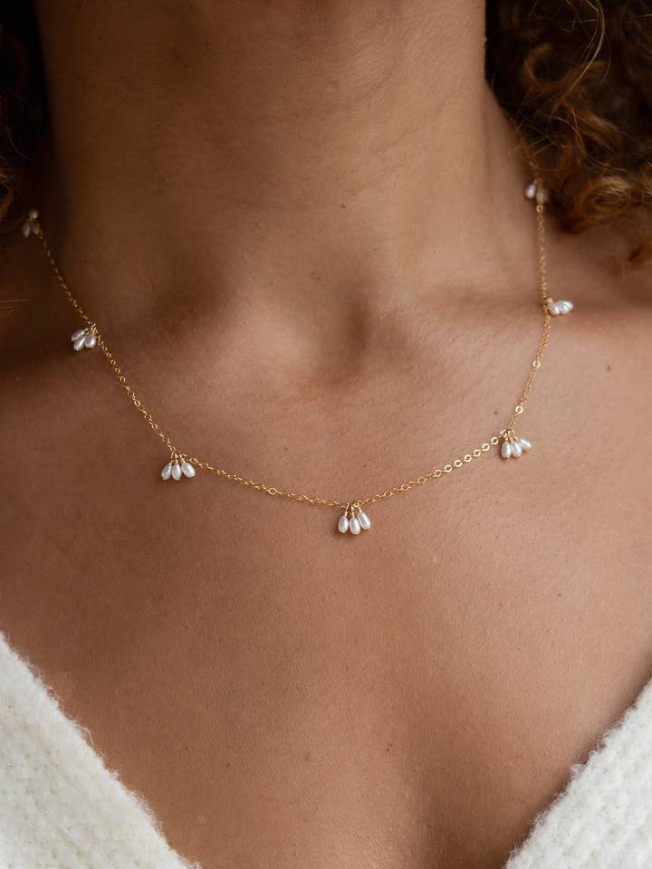 Pearl Trio Droplets Necklace for wholesale by Christine Elizabeth Jewelry