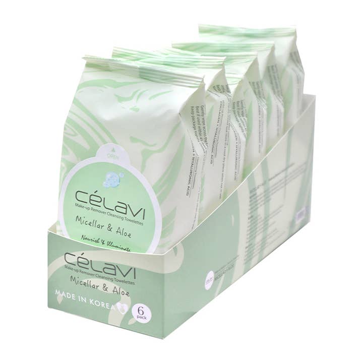 PINEAPPLE Beauty - Wholesale Face & body wipes - Celavi MT028 Micellar Aloe Make-up Cleansing Towelettes -6 1