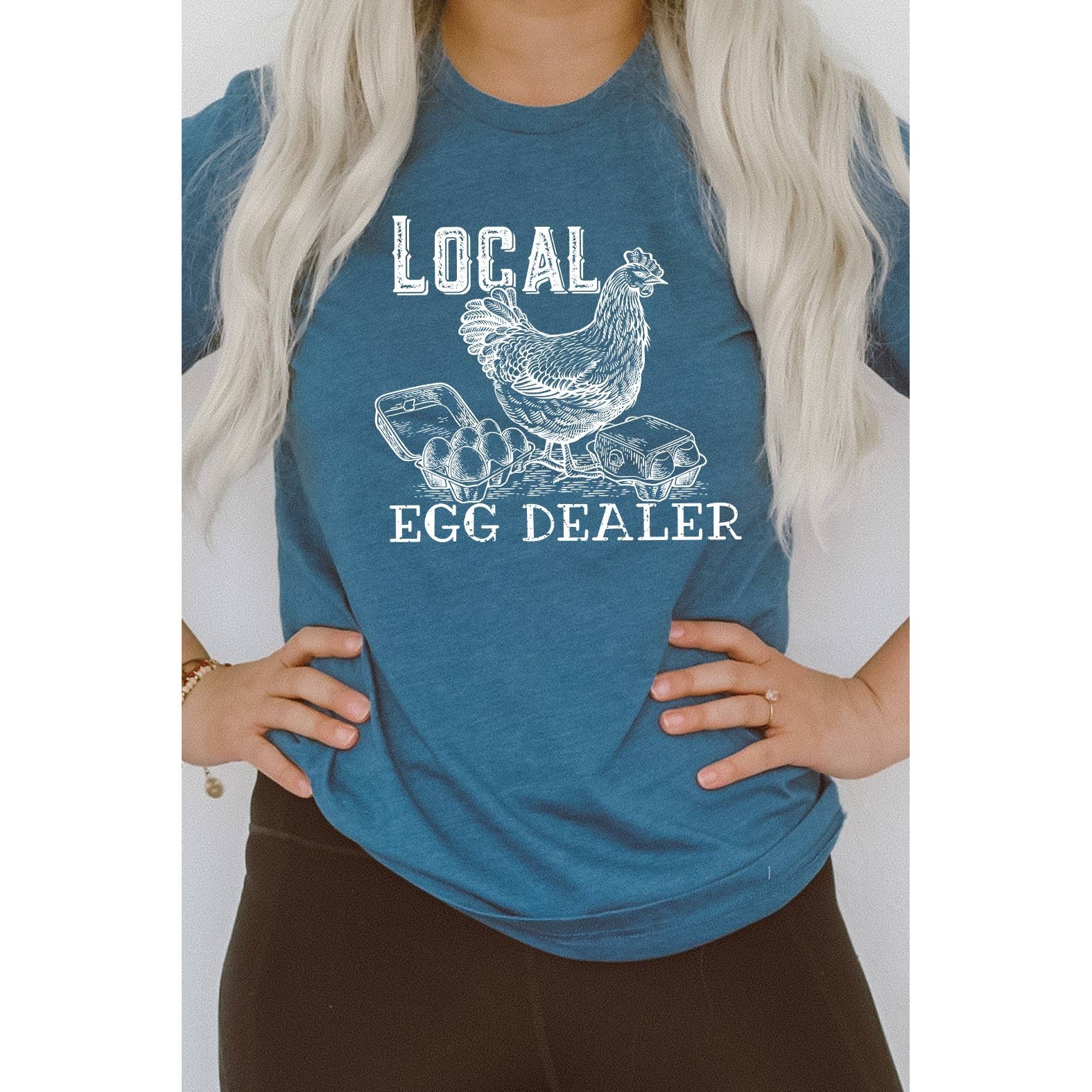 Kissed Apparel – wholesale Screen printed t-shirt – Women′s – Local Egg Dealer, Hen, Chicken, Farm Rustic Chic Graphic Tee4