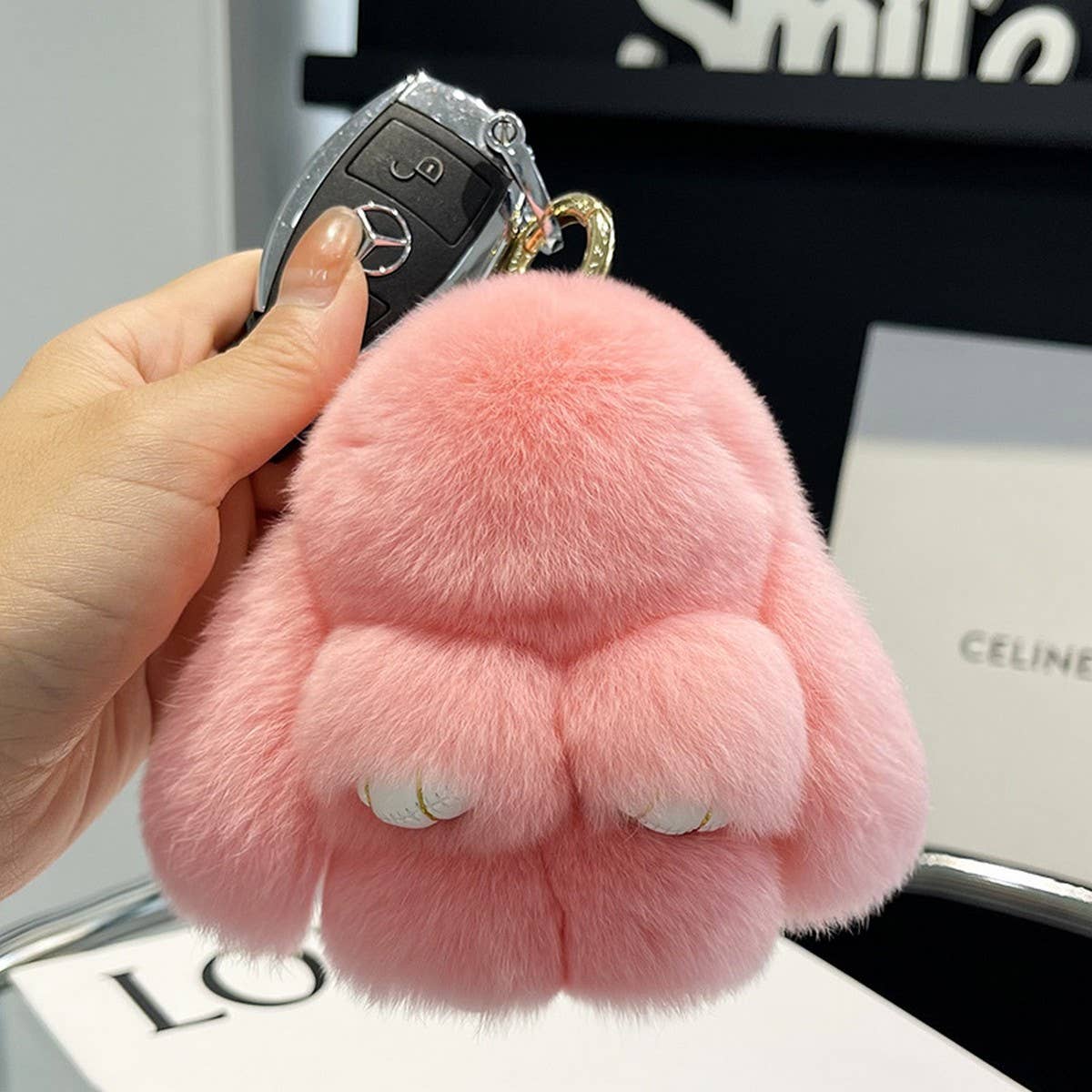 ACCITY - Wholesale Keychain - Unisex - NEW MINI CUTE PLUSH BUNNY CAR KEYCHAIN PENDANT_CWMM24489