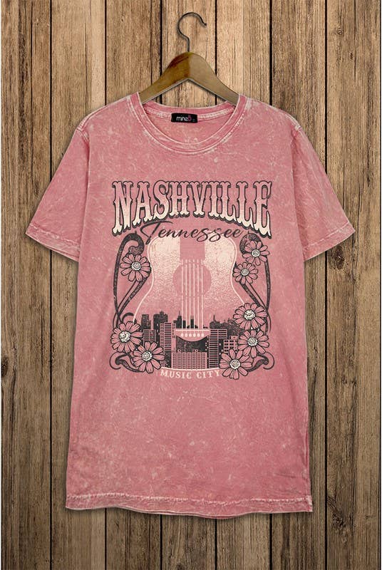 MINEB - Wholesale Screen Printed T-Shirt - Women's - Mineral Washed Nashville Tennessee Music City Tee5