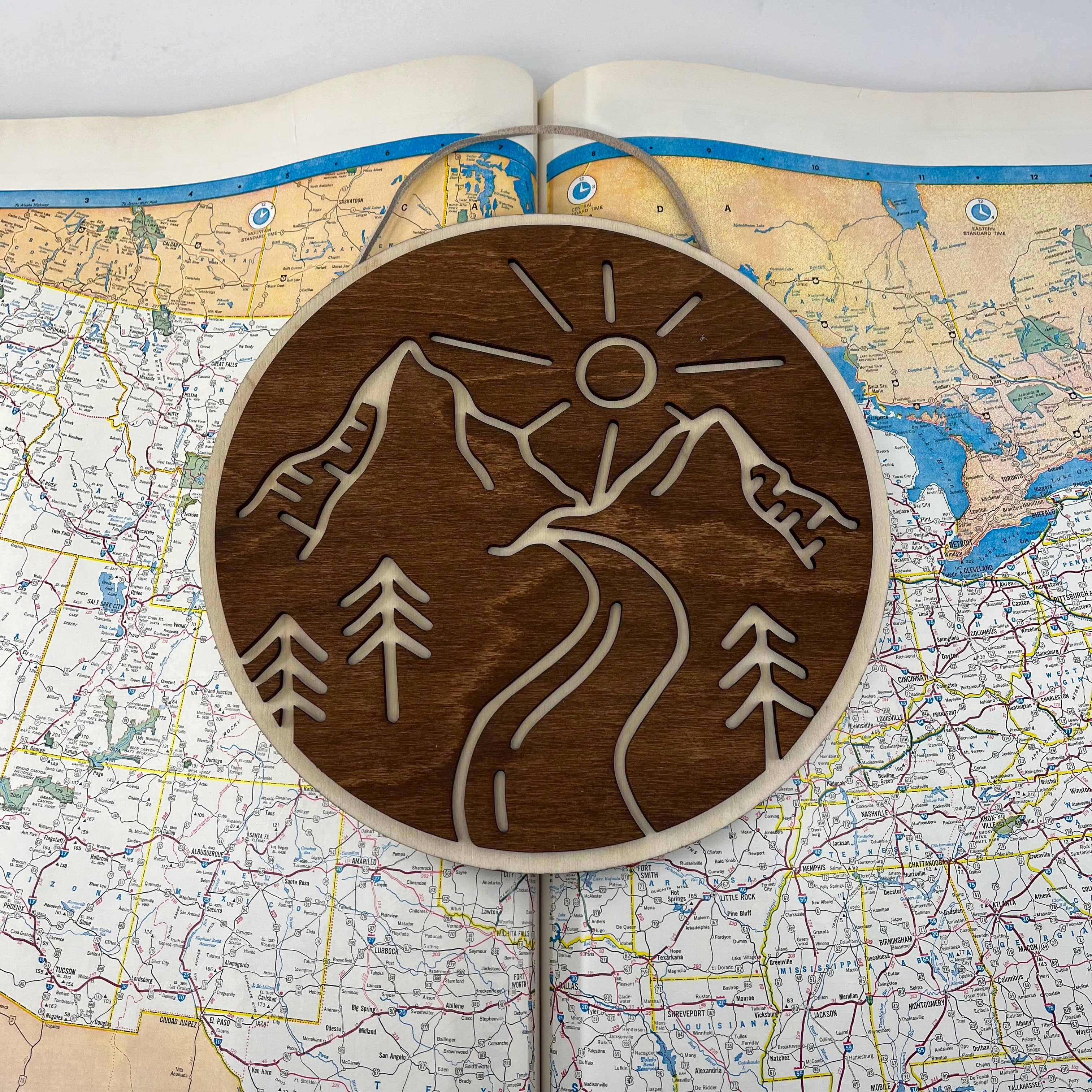 Makery Maven Co. - Wholesale Wall Accent - Travel Collection | Mountain Landscape Circle Wall Art7