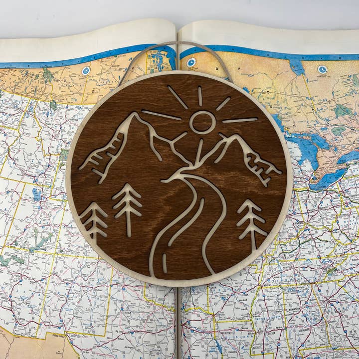 Makery Maven Co. - Wholesale Wall Accent - Travel Collection | Mountain Landscape Circle Wall Art7