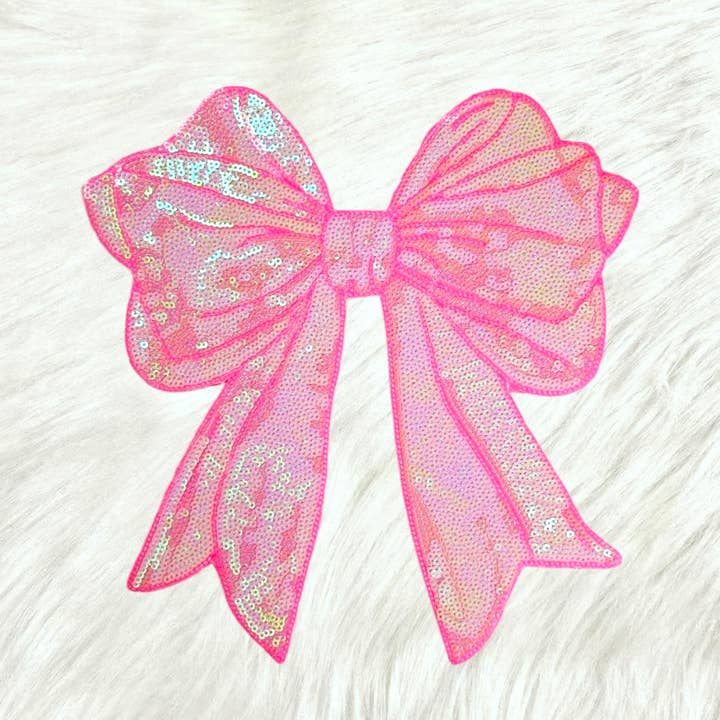 Scratch Decor - Wholesale Patch - Pink Bow Sequin Large Iron On Patch