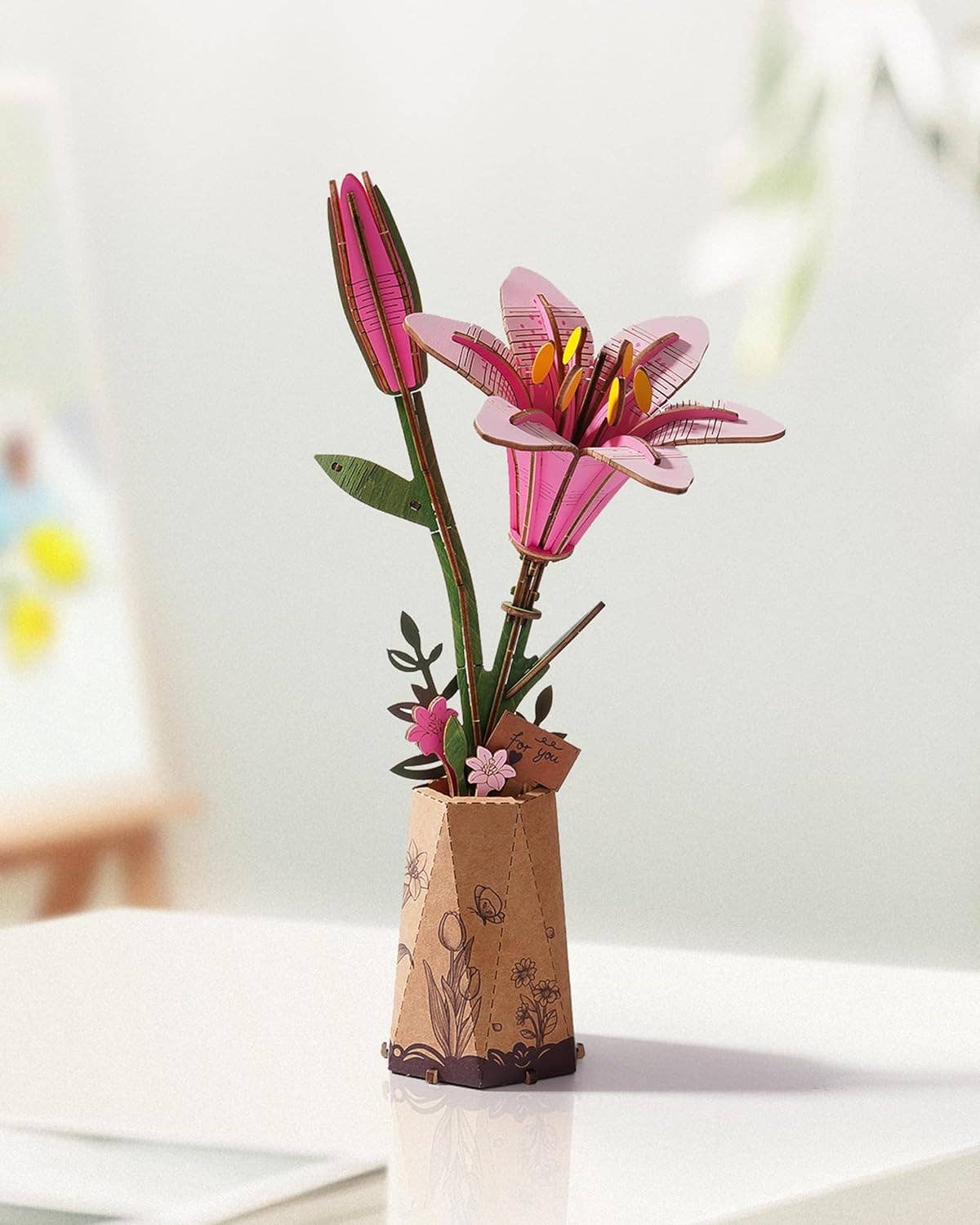Wholesale TW071 Pink Lily Rowood DIY Wooden Flower Bouquet 3D for