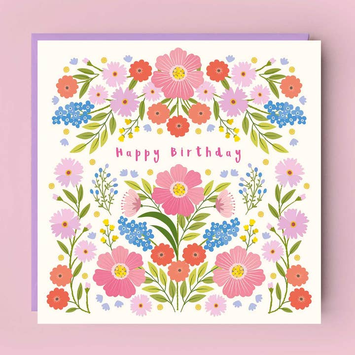Tillykke med fødselsdagen Folkekunstblomster | Blomsterfødselsdagskort for engroshandel hos Klara Hawkins