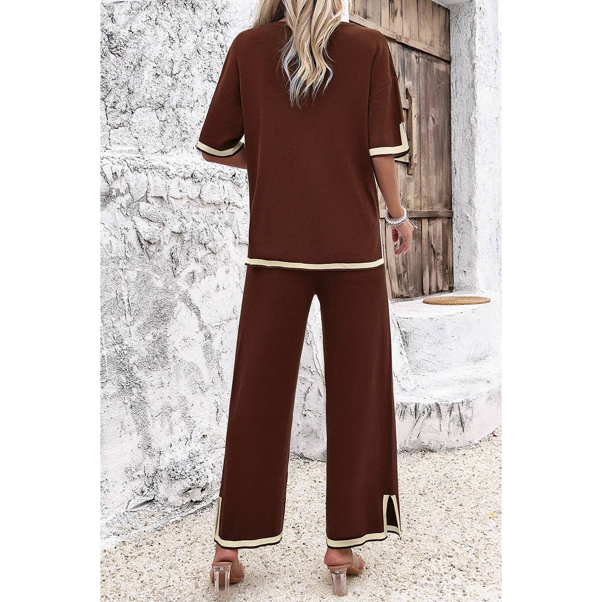 Supreme Fashion - Wholesale Top & Pant Set (NOT Loungewear) - Women's - Two Pieces Outfits Knit Short Sleeve Wide Leg Lounge Sets10
