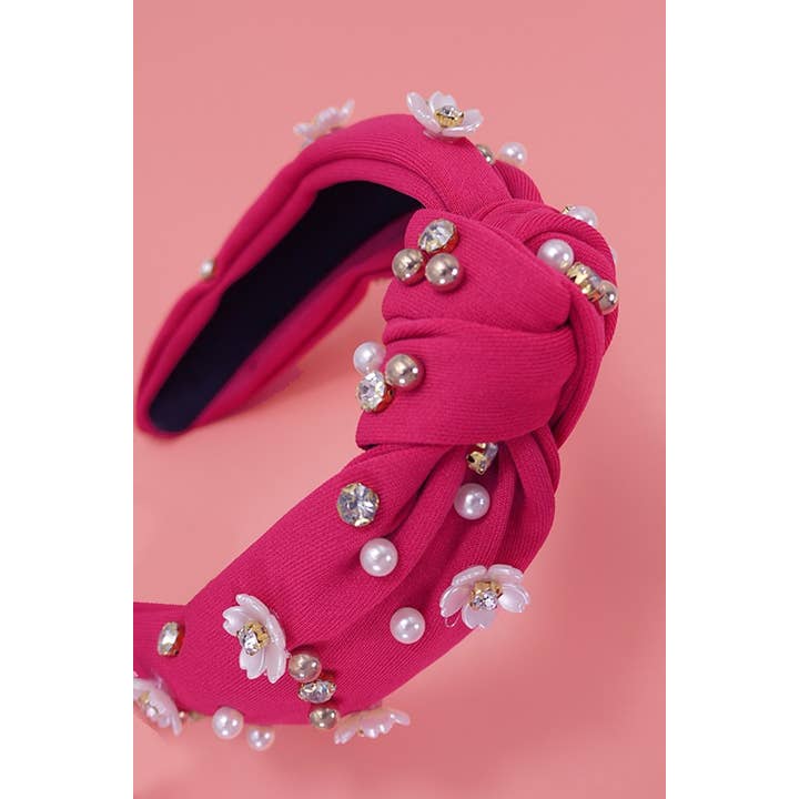 JOSSLYN by wall to wall - Wholesale Fashion Headband - Women's - KNOTTED DAISY FLOWER PEARL HEADBAND HAIR BAND | 40HB157