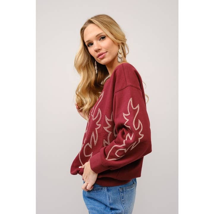 BNS - Wholesale Graphic Sweatshirt - Women's - Western Boots Stitch Long Sleeve Sweatshirt Top6