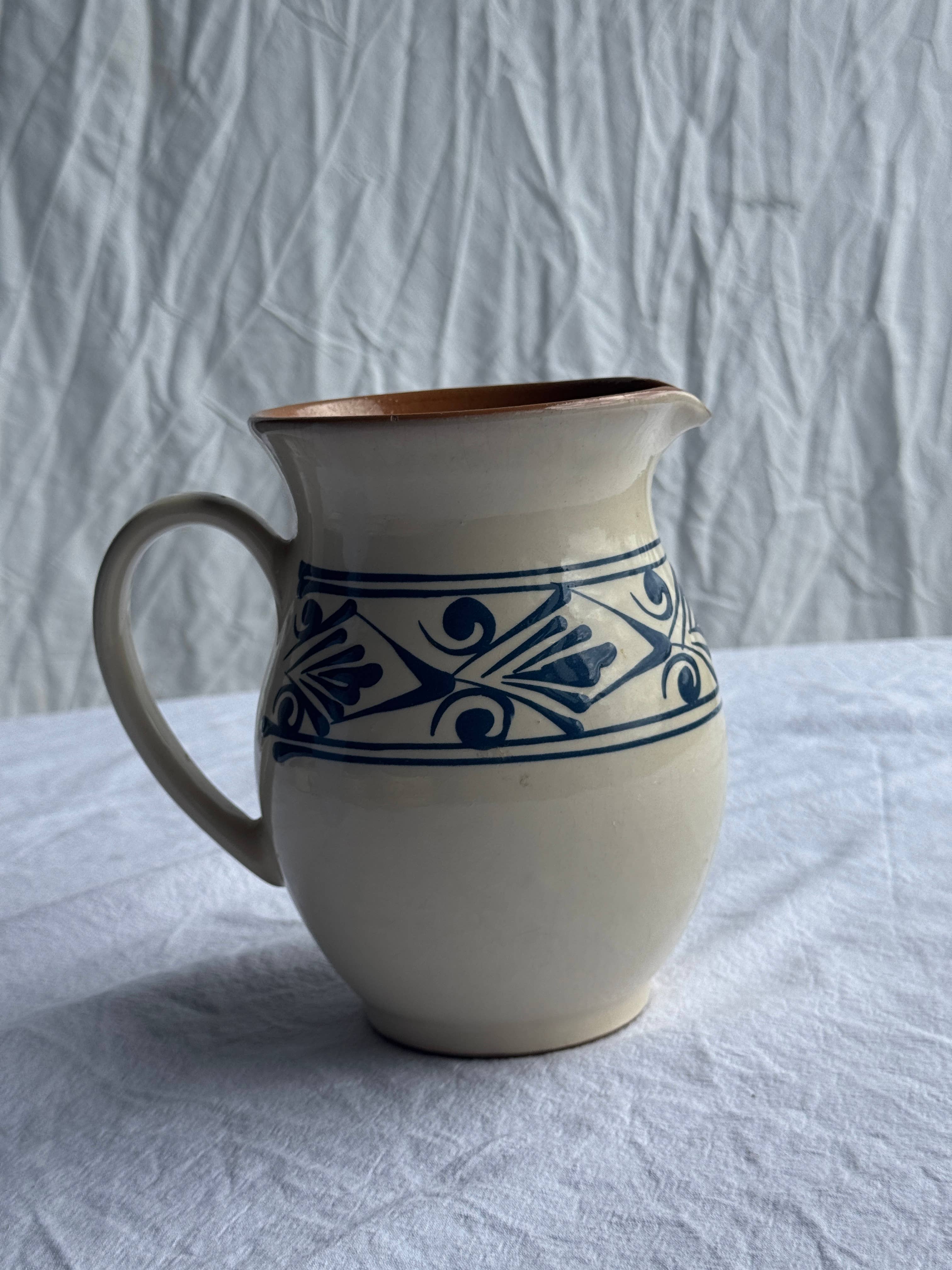 Office Objets - Wholesale Pitcher - Vintage white pitcher with stylized blue vegetal frieze H17.510