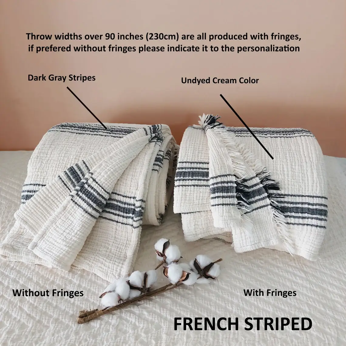 Aseel Buy Good – Großhandel Überwurfdecke – Musselin-Wurfdecke Übergröße Organisch Französisch Gestreift4