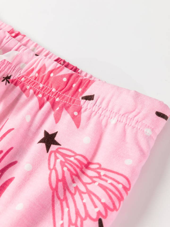 Pink Christmas Tree Print V Neck Buttoned Pullover and Drawstring Pants Lounge Set for wholesale on Faire