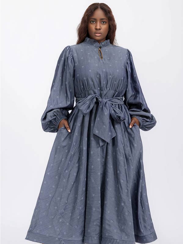 Polka Dot Maxi Dress with Belt for wholesale by J2 FASHION