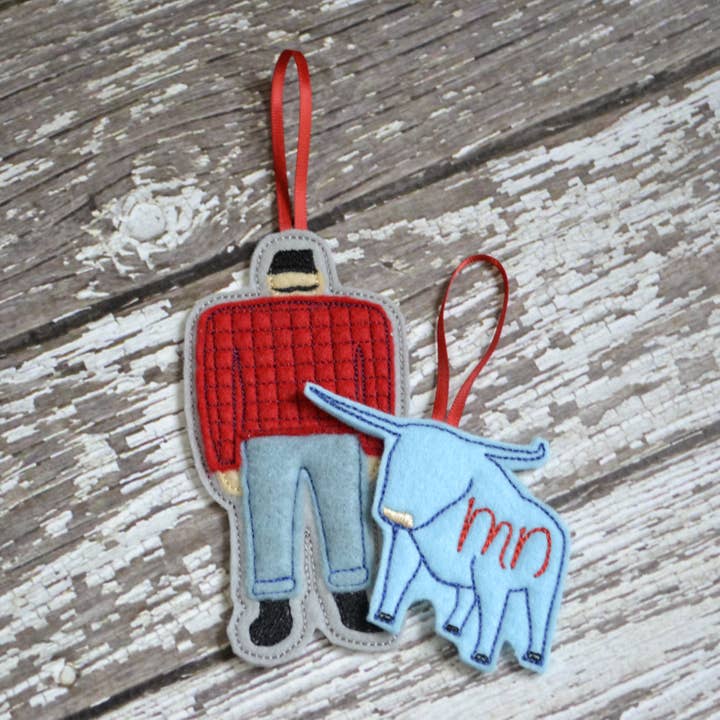 SewMuchMoreStore - Wholesale Ornament - Lumberjack and Blue Ox Embroidered Felt Ornament Pack