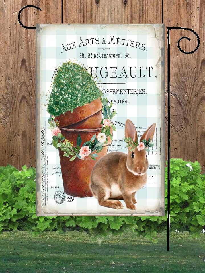 Kanin med lerpotter haveflag for engroshandel hos Happy Cow Lawn Decor