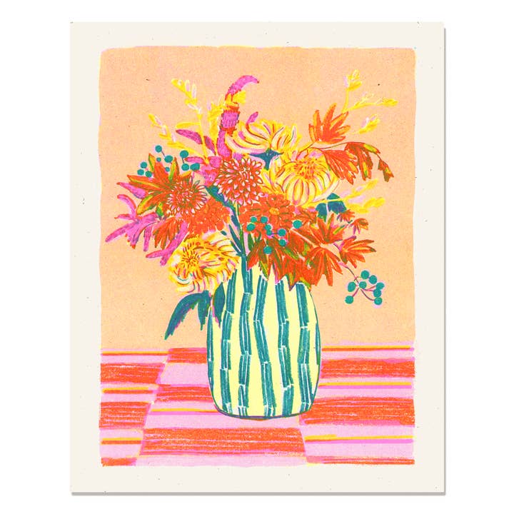 Chrysanten en Strepen Risograph Kunstdrukken voor wholesale door Heartell Press