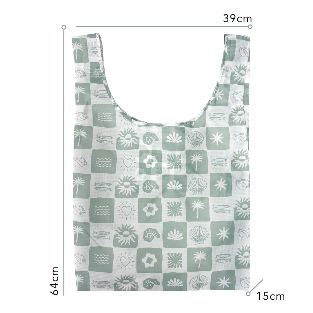Hello Weekend - Wholesale Grocery/Shopping Bag - Neutral Check Sage Green - Foldable Shopper Bag1