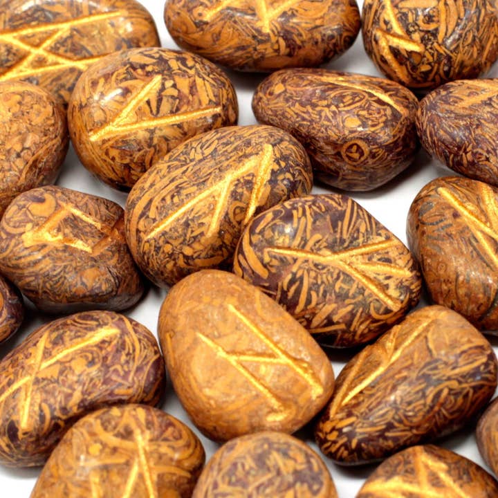 AW Artisan - Wholesale Spiritual Stone/Crystal - Indian Rune set in bags - Jasper snake