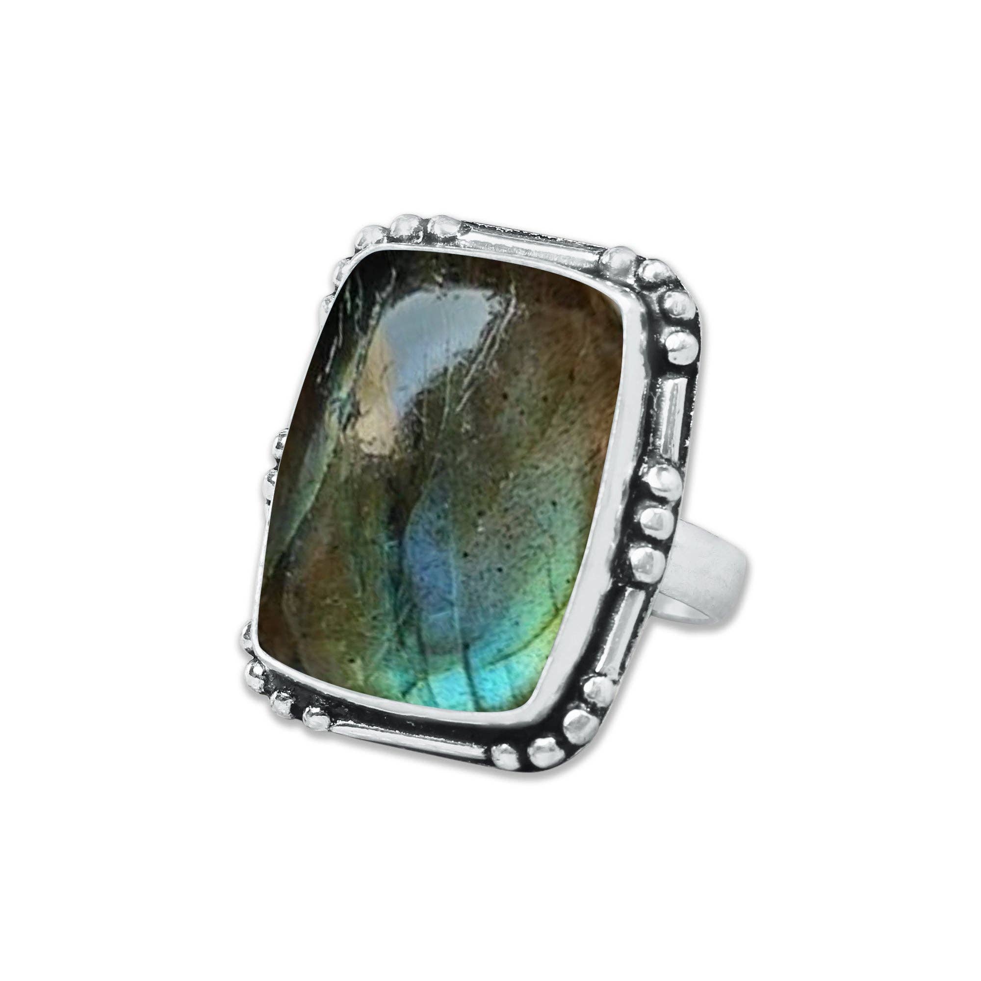 Handmade Jewels – Anel de cocktail/declaração por atacado – Anéis de Labradorite – Prateados, Feitos à Mão, Cintilantes Cinza-Azul (Tamanhos EUA 6–10, Não Ajustáveis)18