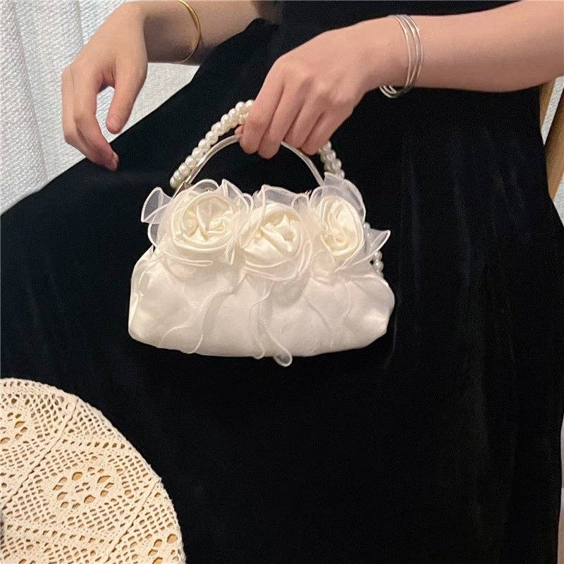 BLANC Sac de soirée en forme de fleur de rose solide en vente sur Faire