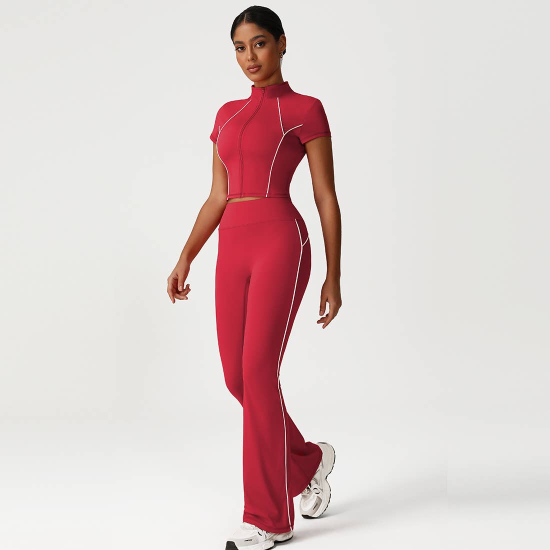 Sodalemon – Engroshandel Activewear-sæt – til kvinder – Sømløst Højtaljet Yogasæt: Jakke + Udsvingede Leggings12