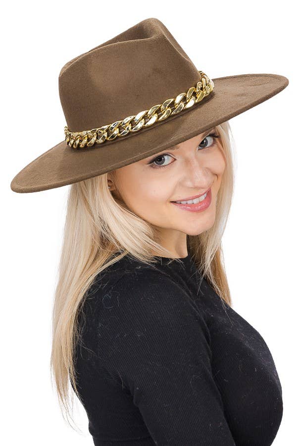 Cap Zone - Wholesale Fedora - Women's - Chunky Cuban Chain Pinch Crease Wide Rancher Hat3