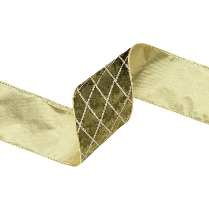 LA Ribbons Wholesale - Wholesale Ribbon - Gift Wrapping - Wired Velvet Ribbon Moss Glittered Diamond 10 Yard Roll3