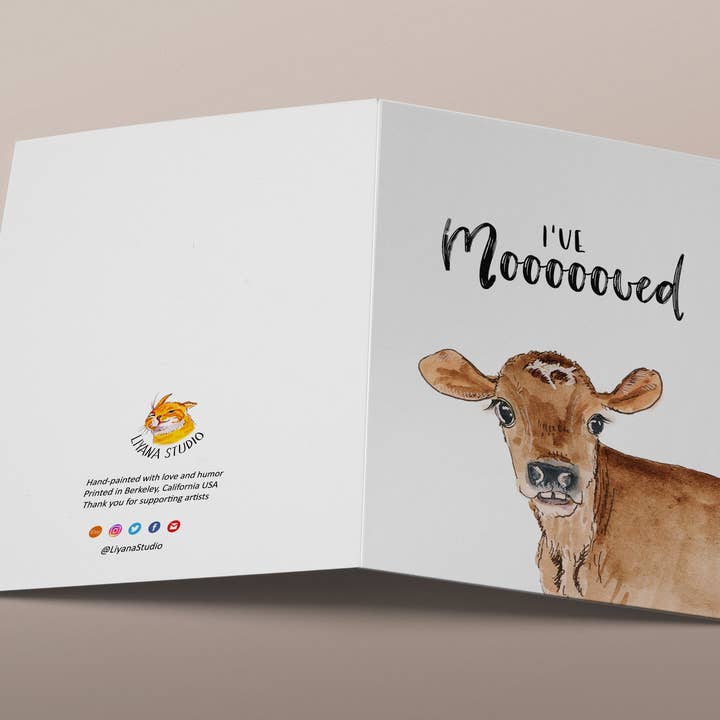 Liyana Studio - Wholesale Goodbye Card - Moo Cow I Moved - Funny Goodbye Card