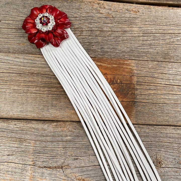 Rodeo Drive - Wholesale Decorative tabletop object - Leather Red Carnation with White Fringe