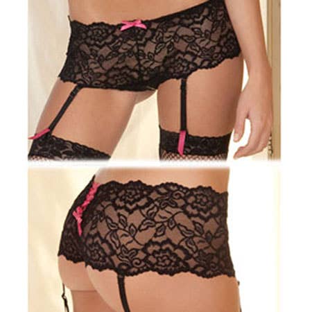 Sexology - Wholesale Lingerie Set - Women's - Rene Rofe Crotchless Lace Boyleg With Garters S/M