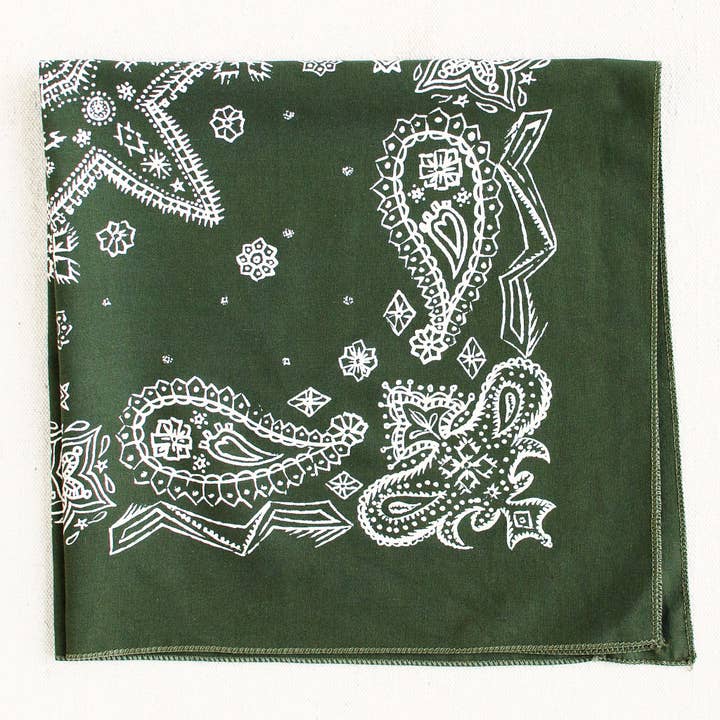 Olive Sketched Paisley Bandana for wholesale by Abracadana