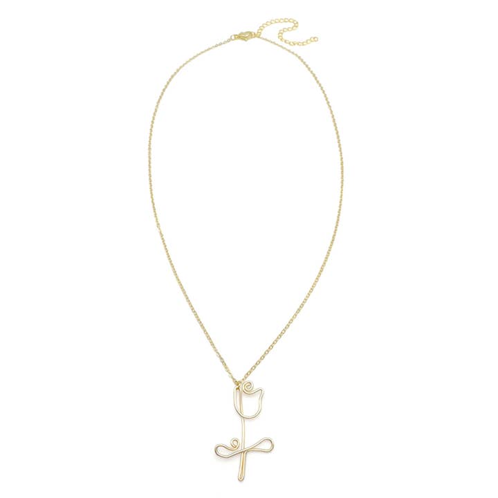 Tulip gold wire pendant necklace for wholesale by Alegria Accessories Inc.