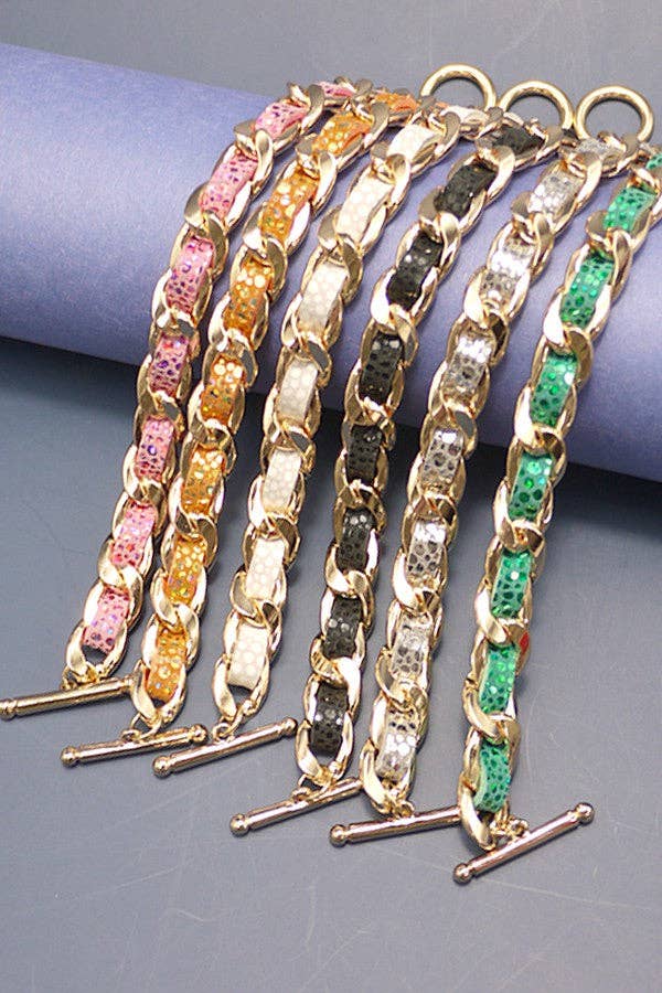 JOSSLYN by wall to wall - Wholesale Link & Chain Bracelet - FAUX LEATHER CHAIN BRACELET | 10B21205018