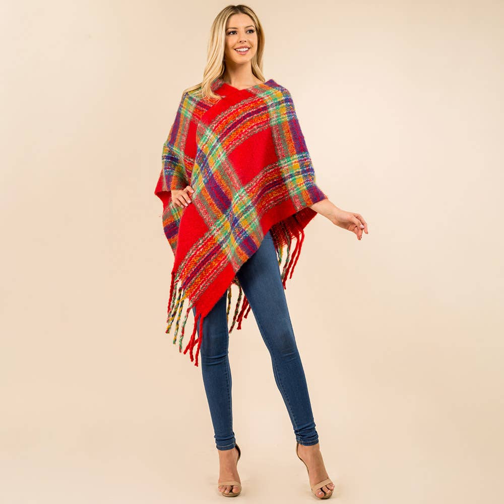 Sensibling Corp. - Wholesale Poncho - Dames - Poncho met Geruite Franjerand14