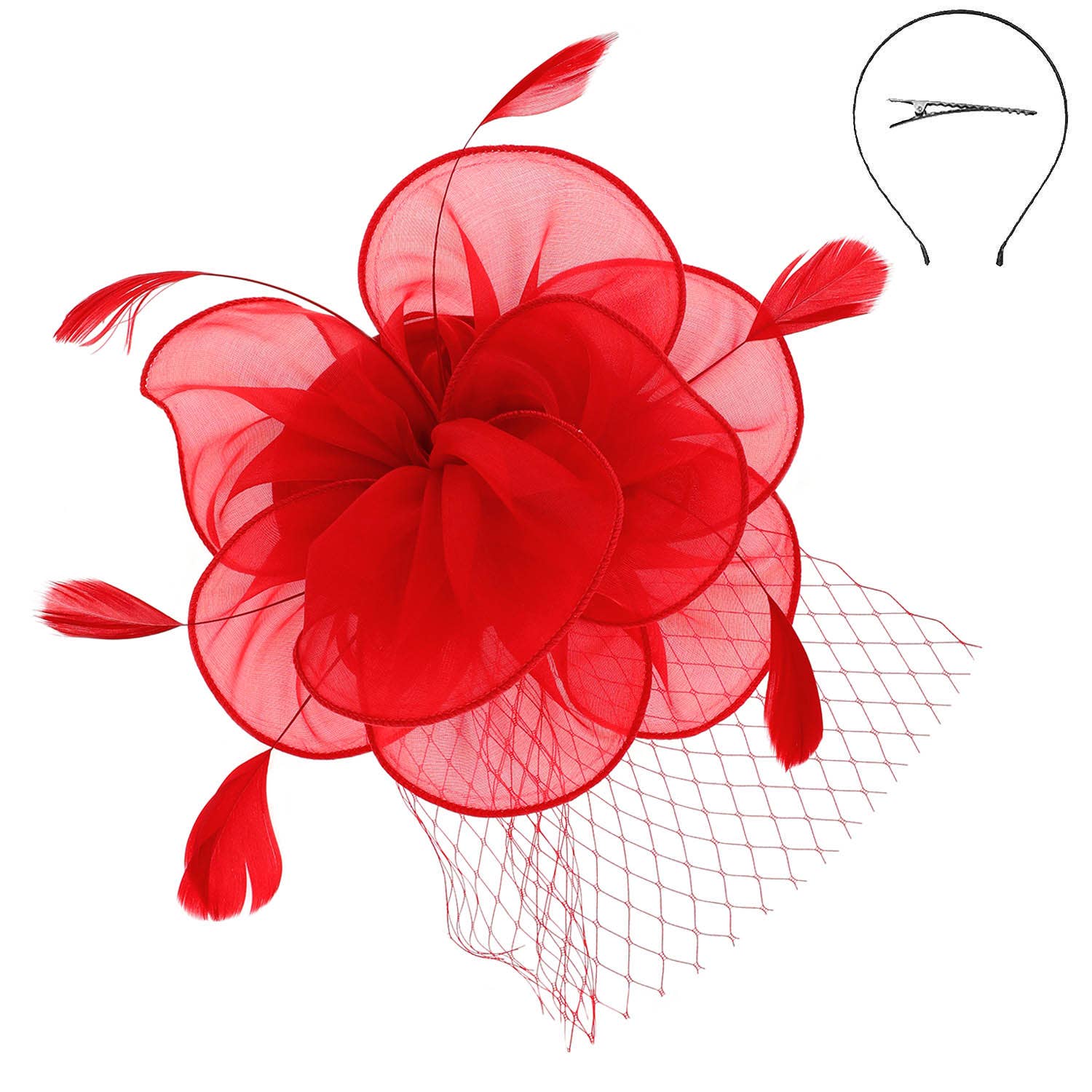 SP Sophia Collection - Wholesale Fascinator Hat - Women's - Baby Feathers & Flower w/ Netted Mesh Fascinator w/ Headband11