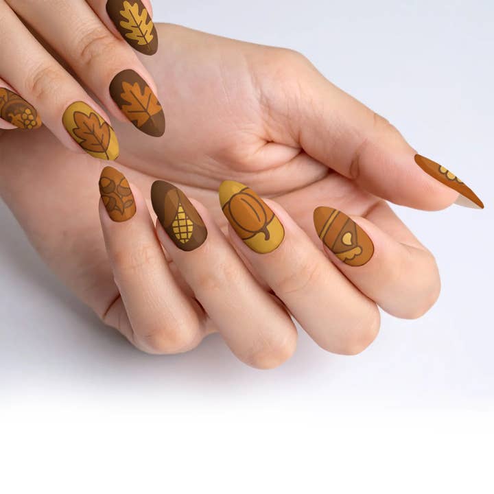 Cocoa Harvest Brown Thanksgiving Press-On Nails for wholesale by FYNE BODY