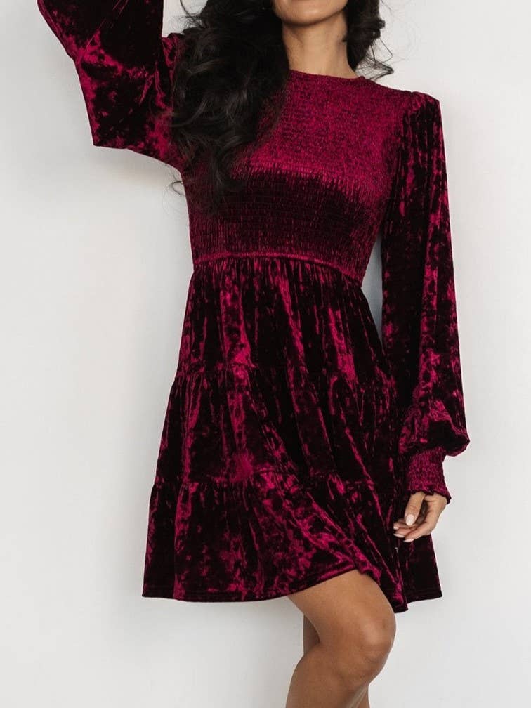 Rosa Clothing - Wholesale Dress - Women's - Velvet Ruffled Crewneck Dress0