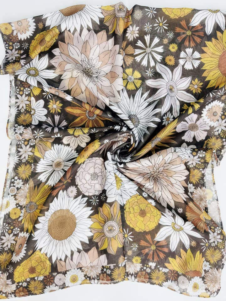 JC071187 Brown-Multi Daisy Scarf for wholesale by JC Sunny Fashion