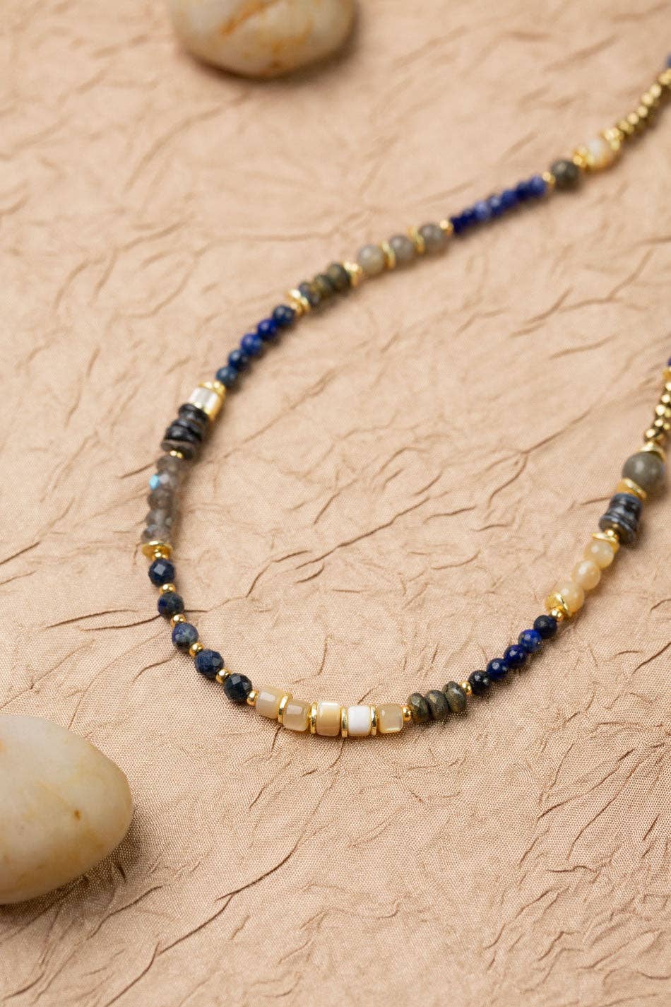 Anne Vaughan Designs Jewelry - Wholesale Beaded/Pearl Necklace - Blue Moon 16.5-18.5" Lapis Lazuli, Pyrite, Sodalite, Labradorite,  Mother Of Pearl Collage Necklace2