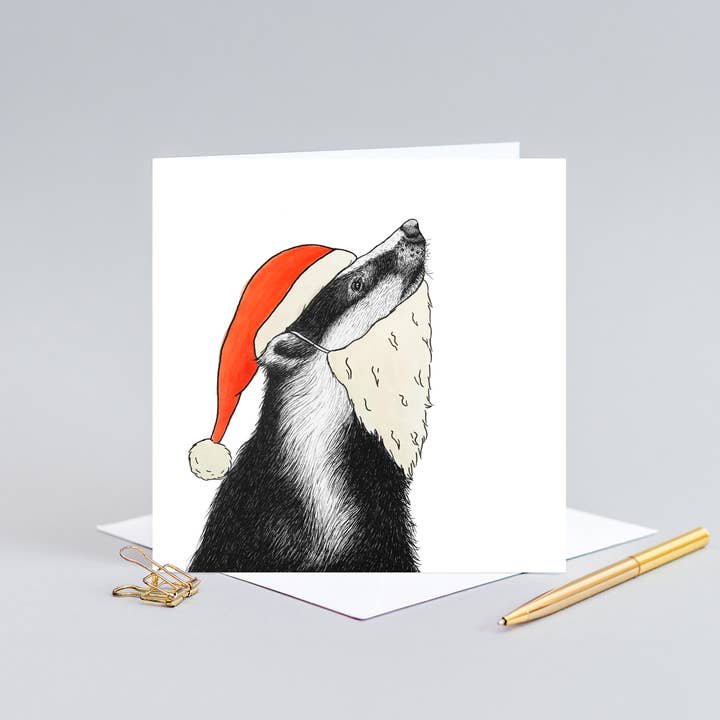 Kerstkaart met dieren - Badger//British Wildlife//Milieuvriendelijke kerstkaarten voor wholesale door Wild Lines