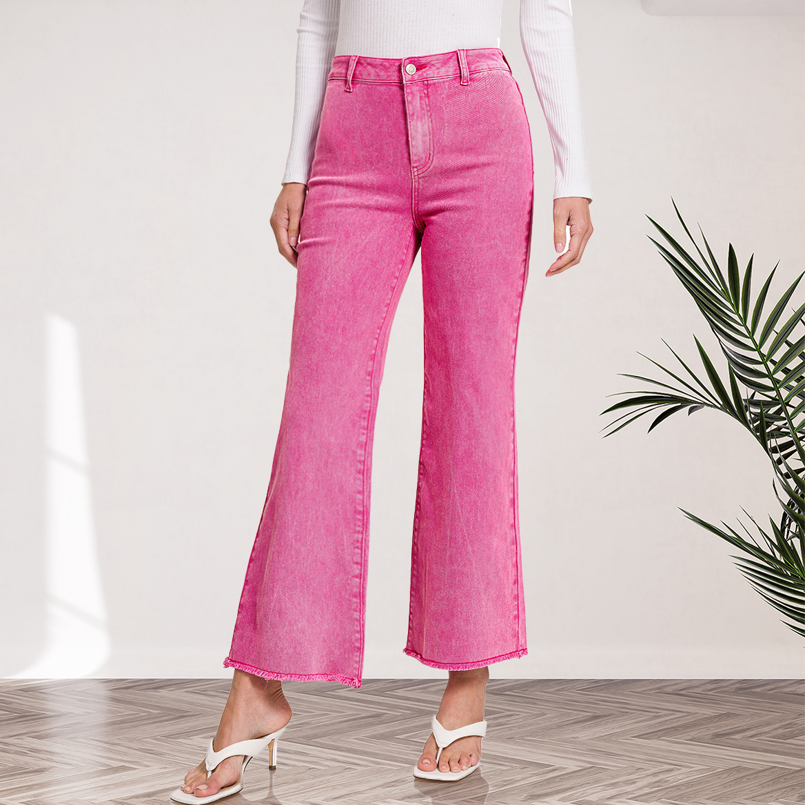 42POPS - Venta al por mayor Vaqueros - Mujer - Pantalones anchos rectos con dobladillo deshilachado y lavado ácido.1