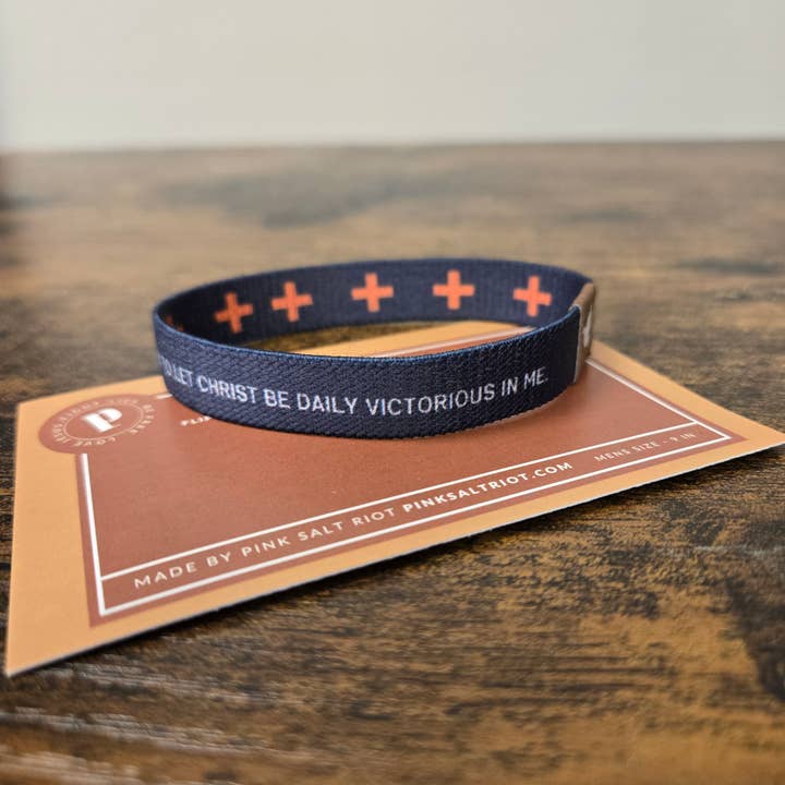 Pink Salt Riot - Wholesale Wristband - The Cross is the Victory Elastic Men's Wristband