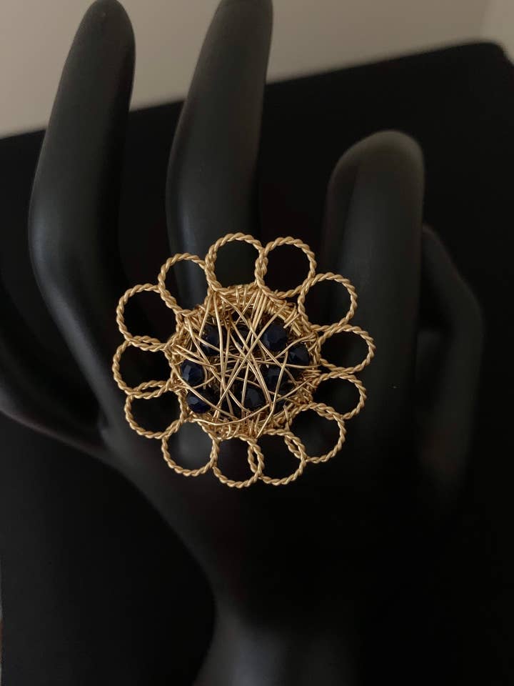 Wire Wrapped Lapis Ringvrije verzendStatement Ring-Kralen RingVerstelbare Ring-Goud Gevulde Ring-Zonnebloem Ring-Handgemaakte Ring voor wholesale door Diana Wingert Jewelry