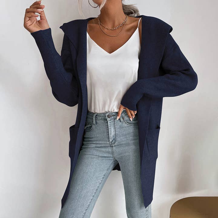 Lovesoft - Wholesale Cardigan - Women's - Hooded Knit Cardigan Long Sleeve Open Front Outerwear5